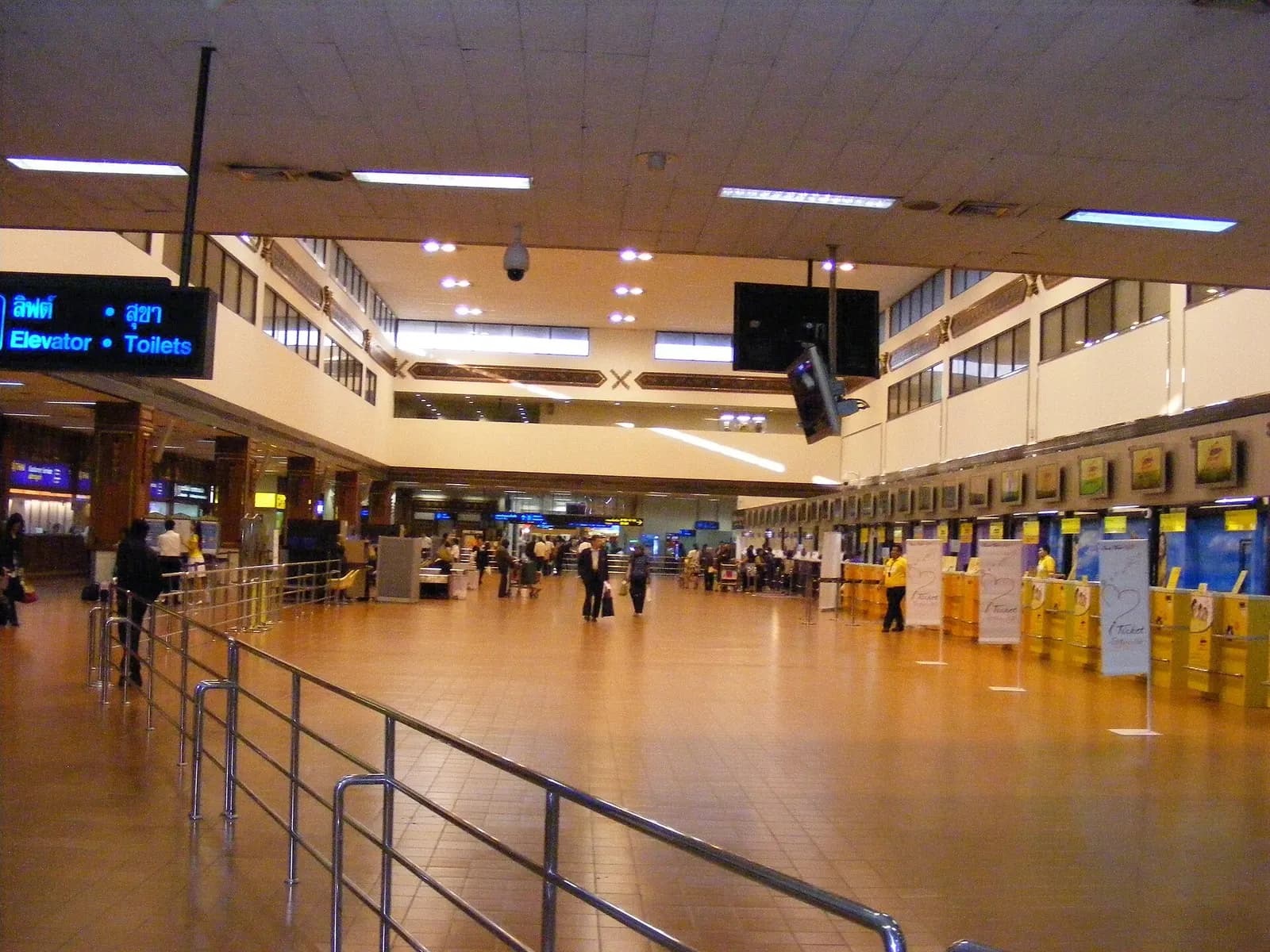 Don Mueang Airport near Bangkok, Thailand - Domestic terminal - Check-in area, note the Nok Air and One-Two-GO Airlines counters at the right.