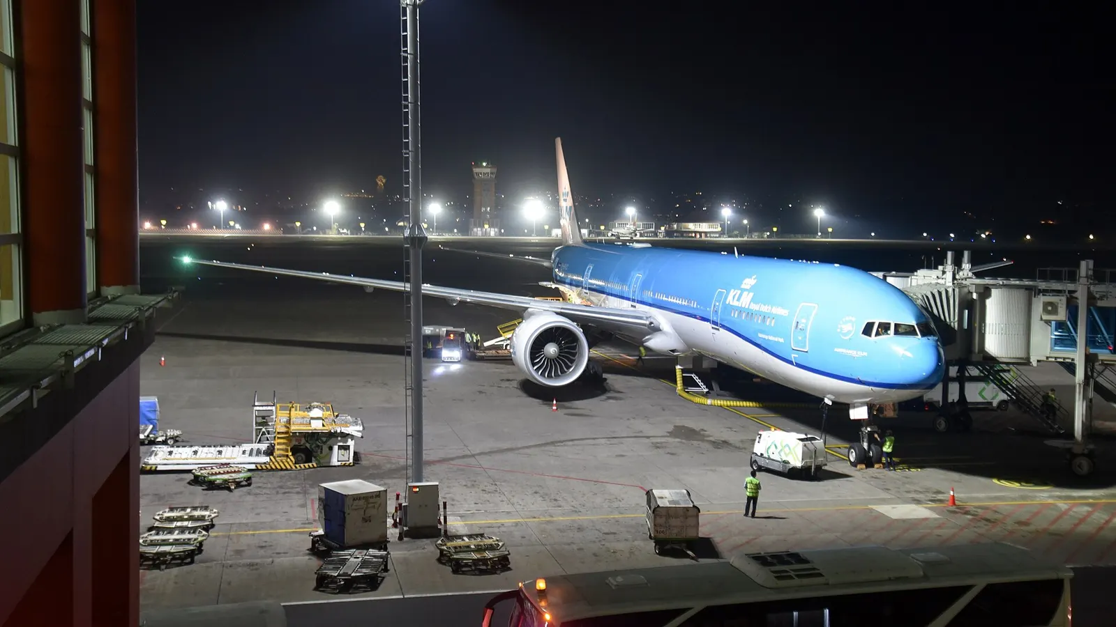 KLM Boeing 777-306(ER) PH-BVO Nationaal Park Kaziranga / Kaziranga National Park on a humid evening at the International Terminal, Ngurah Rai International Airport (DPS/WADD), Denpasar, Bali, Indonesia