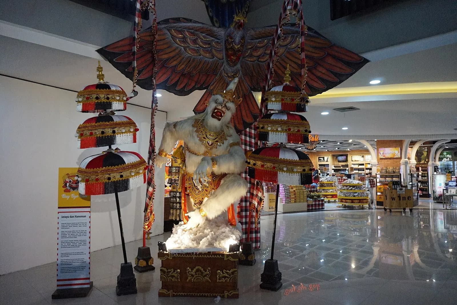 The Monkey Warrior Hanuman (down) and the Mighty Eagle Jatayu (up) displayed at Departure Terminal, I Gusti Ngurah Rai International Airport, Bali