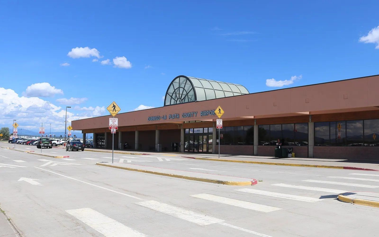 Leftover 2019 exterior of the Durango-La Plata County Airport commercial hall, photographed before the May 2026 addition.