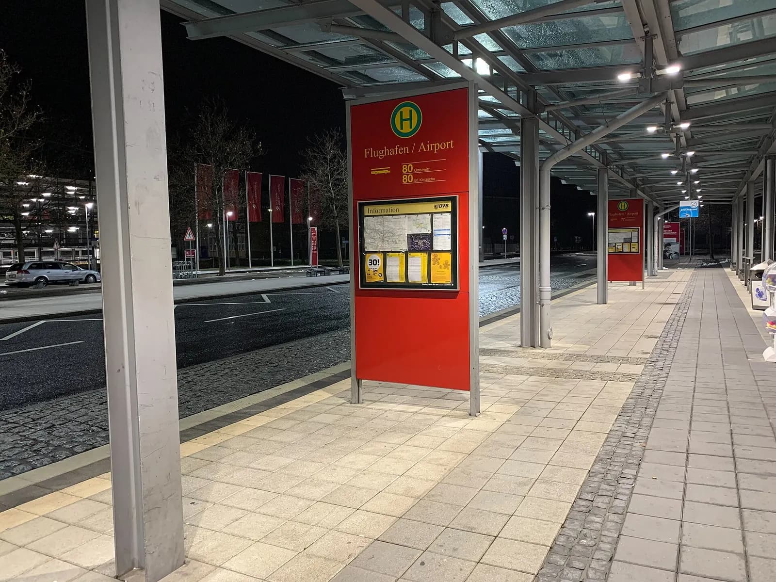 Line 80 bus stop at Dresden Airport, Germany