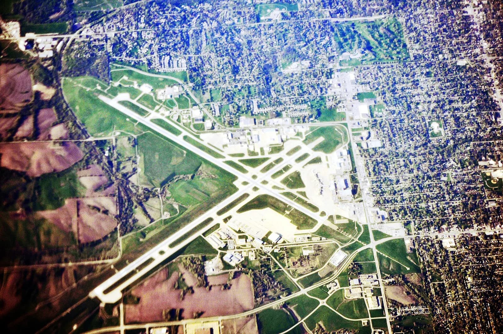 April 2012 aerial of the Des Moines International Airport campus from a second angle.
