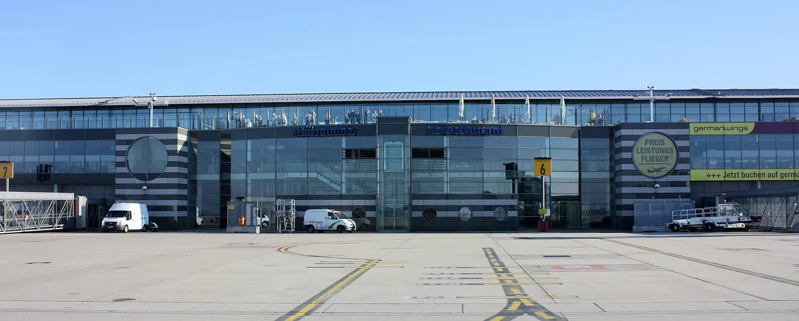 Dortmund airport terminal. View from airport ramp.