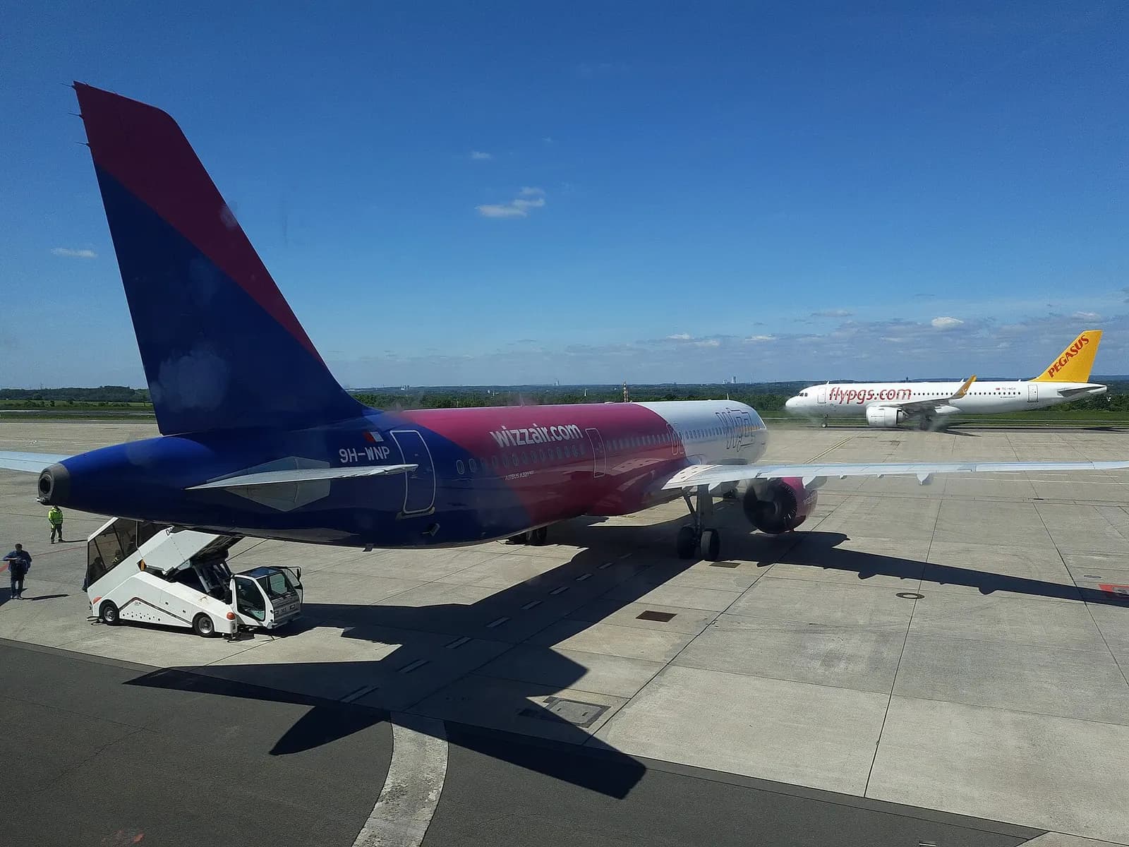 Wizz Air A321neo and Pegasus aircraft on the Dortmund Airport apron