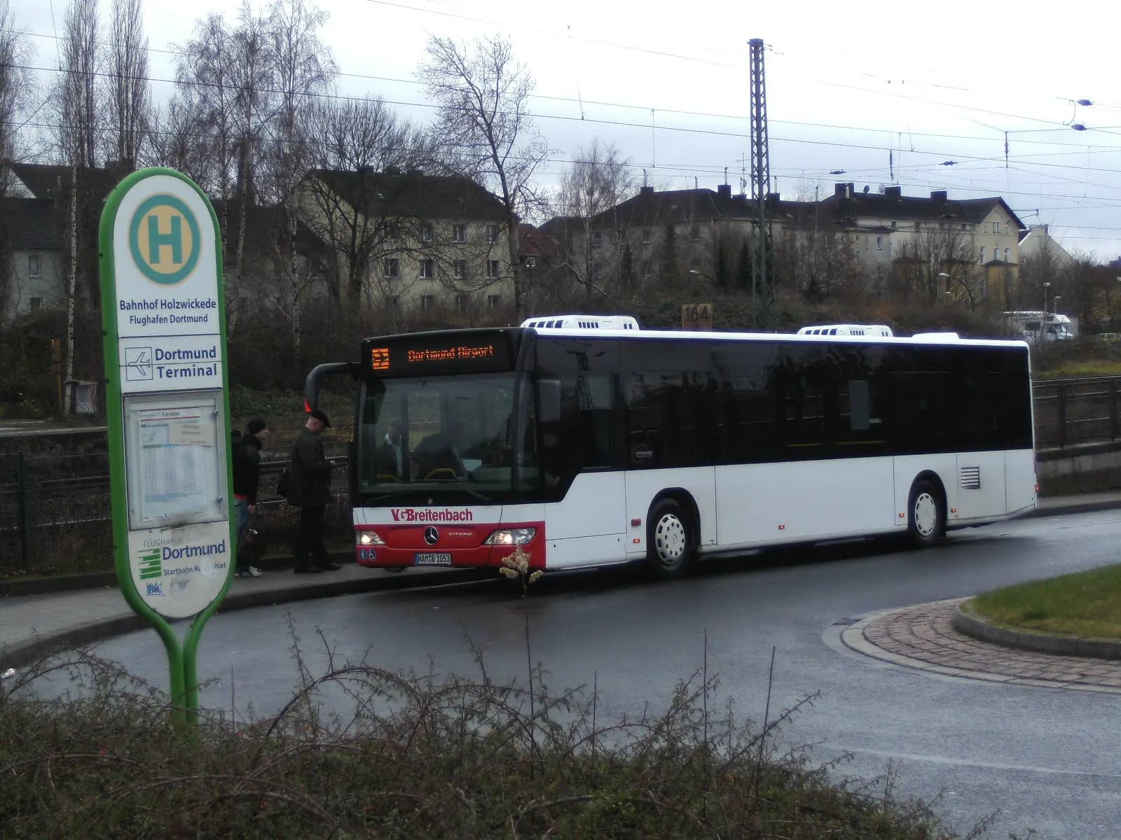 airport shuttle which connects the station Holzwickede with the Dortmund Airport northwards of Holzwickede (district Wickeder Chaussee), traffic by VGB (Verkehrsgesellschaft Breitenbach)