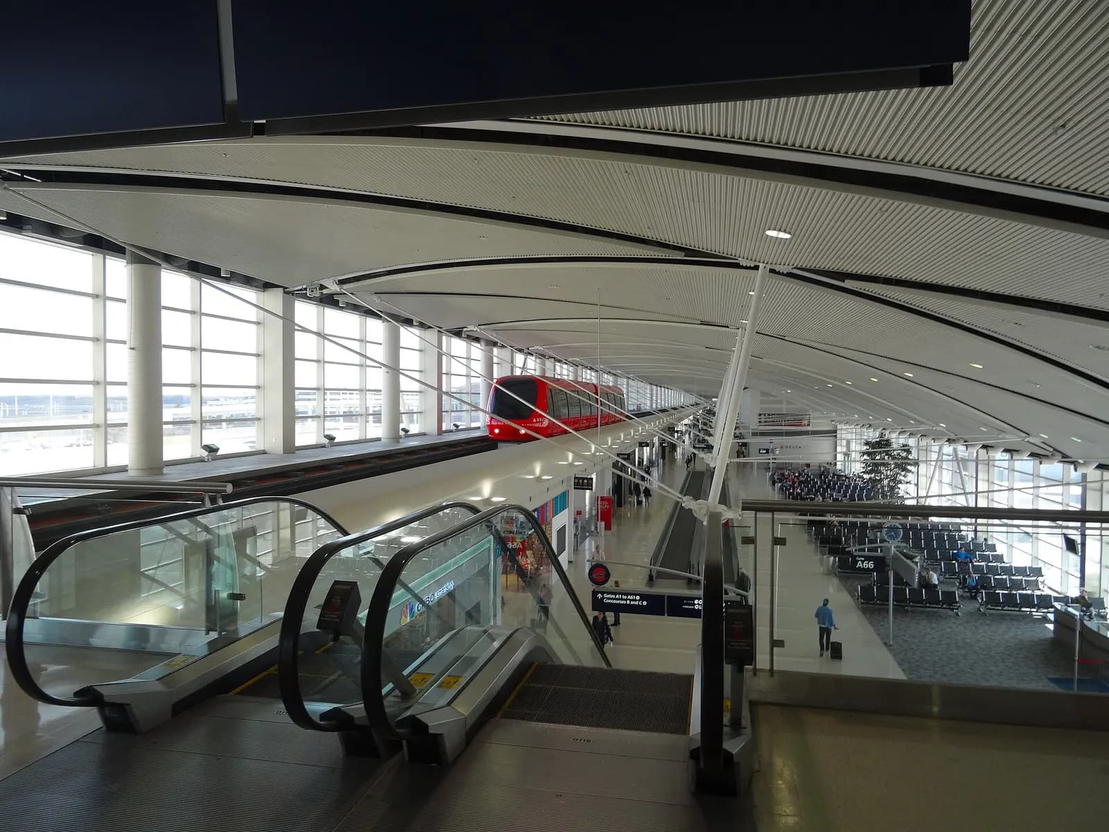 The elevated SkyTrain people-mover runs on an outdoor track between DTW's McNamara and North terminals.