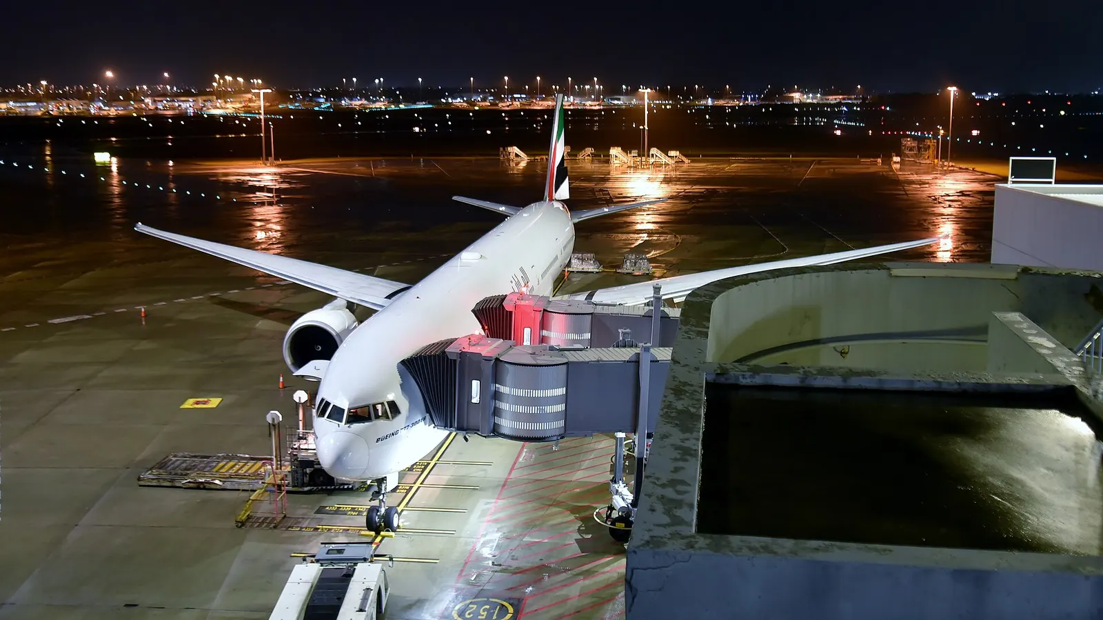 Emirates Boeing 36N(ER) A6-ECO pausing at Terminal 1, Perth Airport (PER/YPPH), Western Australia, between arriving from Dubai International Airport (DXB/OMDB) as EK424 and departing for the same airport as EK425