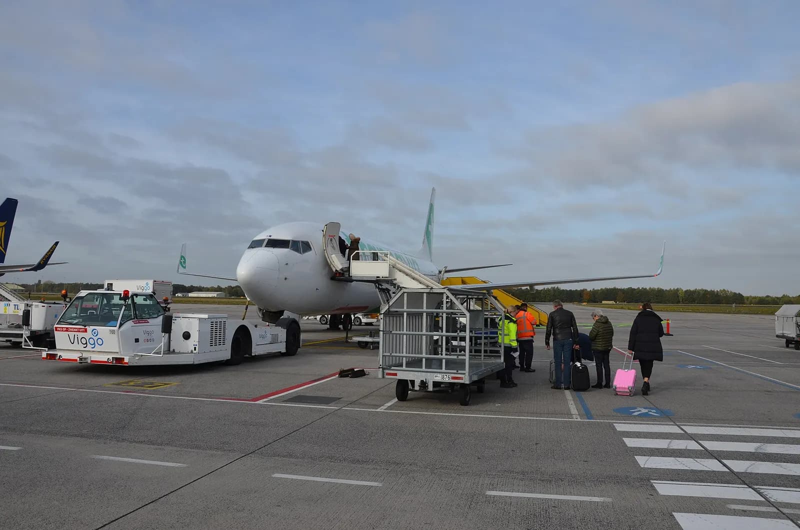 Transavia jet on stand at Eindhoven Airport in 2018.