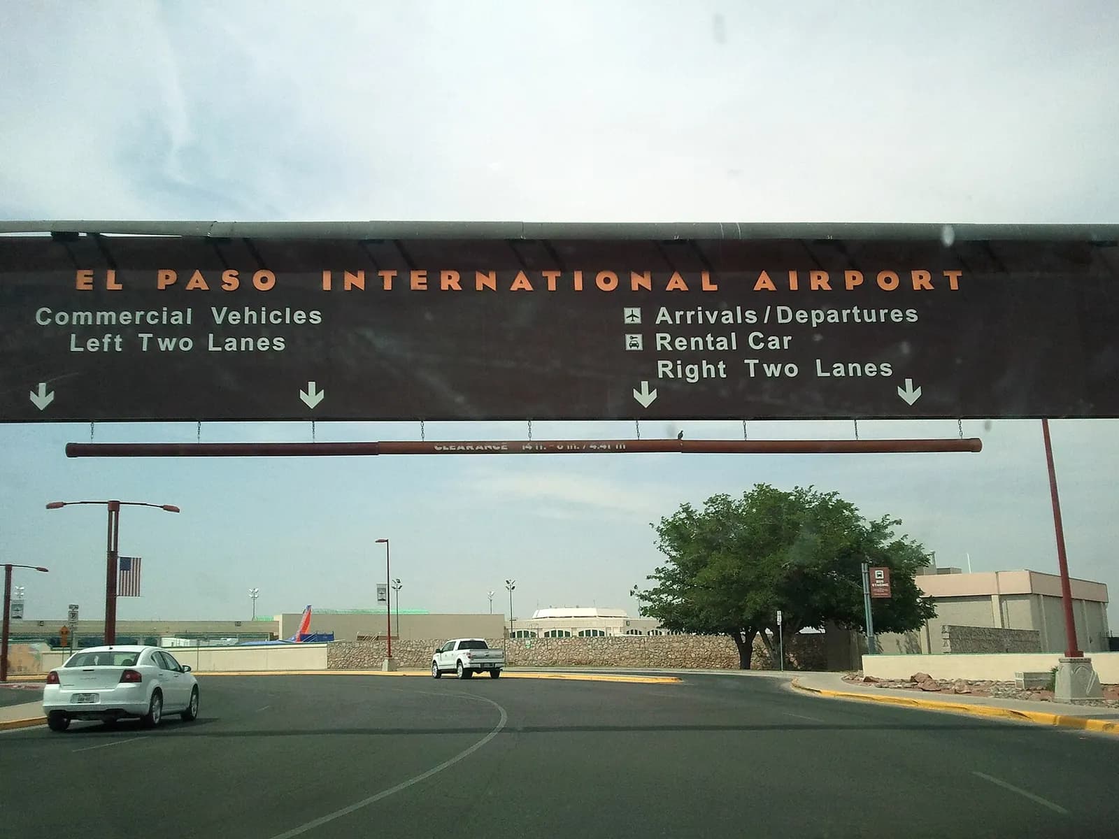 Vehicle approach and entrance canopy at El Paso International Airport.
