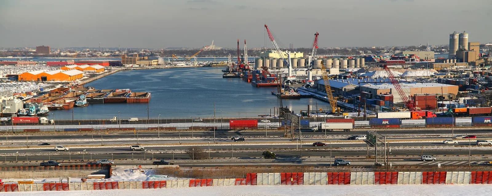Port Newark part of the Port Newark Elizabeth Marine Terminal in the Port of New York and New Jersey across the New Jersey Turnpike from Newark Liberty International Airport (EWR).