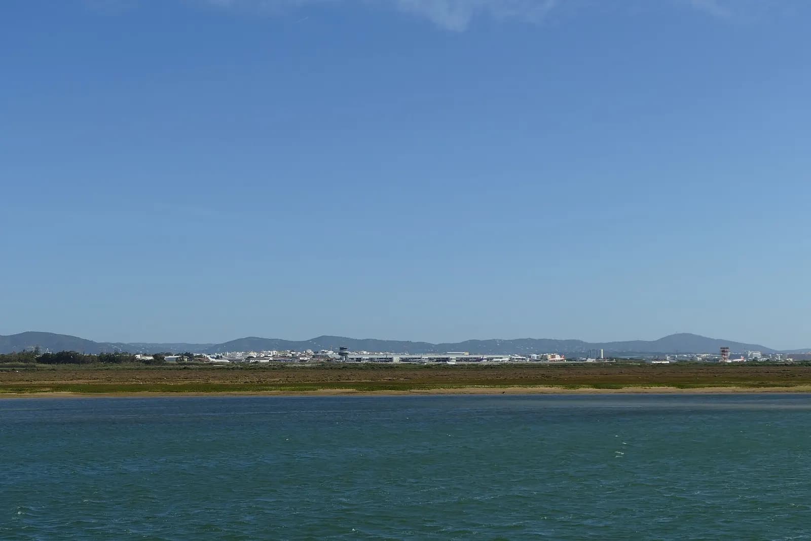 Faro airport seen from the Ilha de Faro