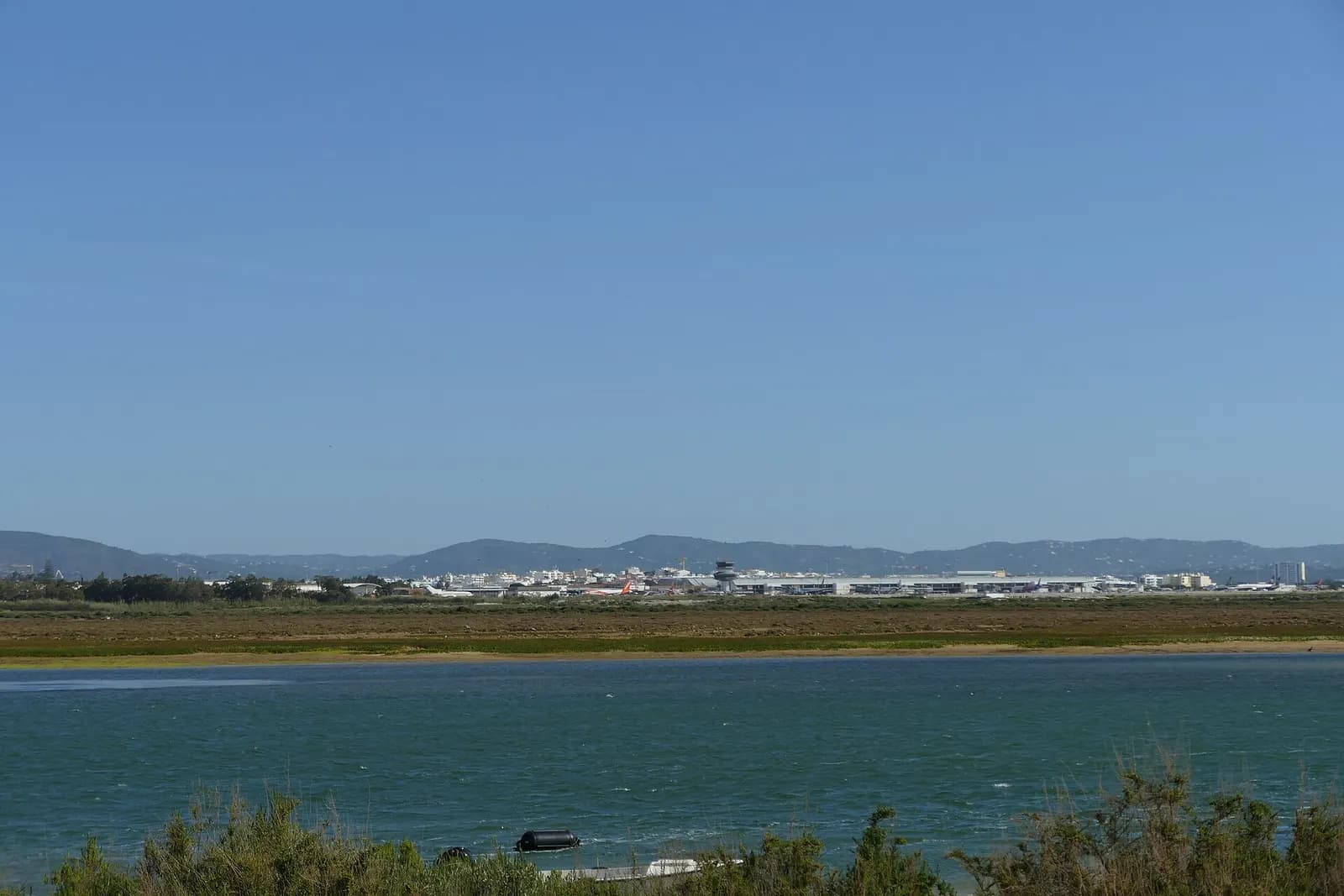 Faro airport seen from the Ilha de Faro