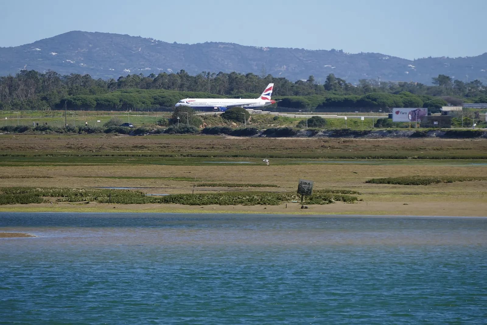 Faro airport seen from the Ilha de Faro