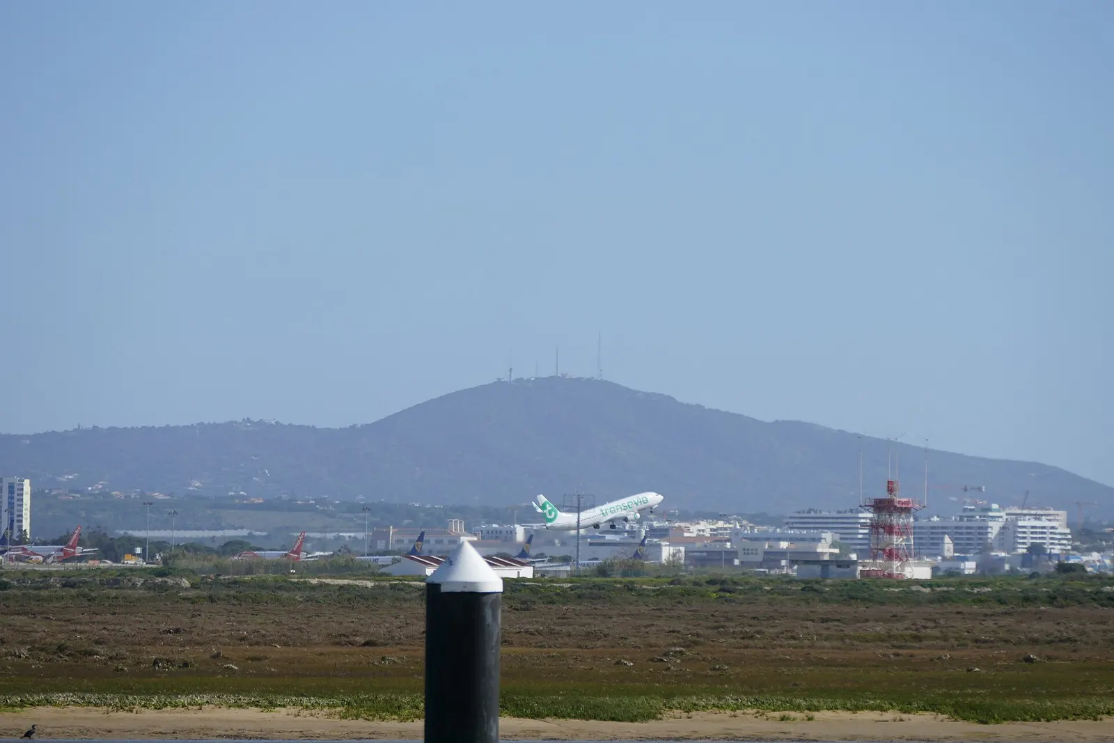 Faro airport seen from the Ilha de Faro