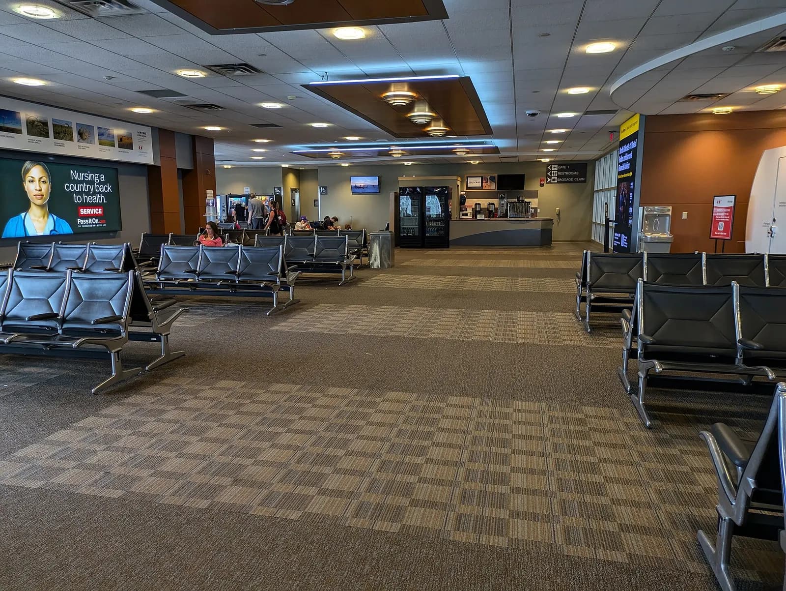 Passenger-terminal interior at Hector International Airport in August 2024.
