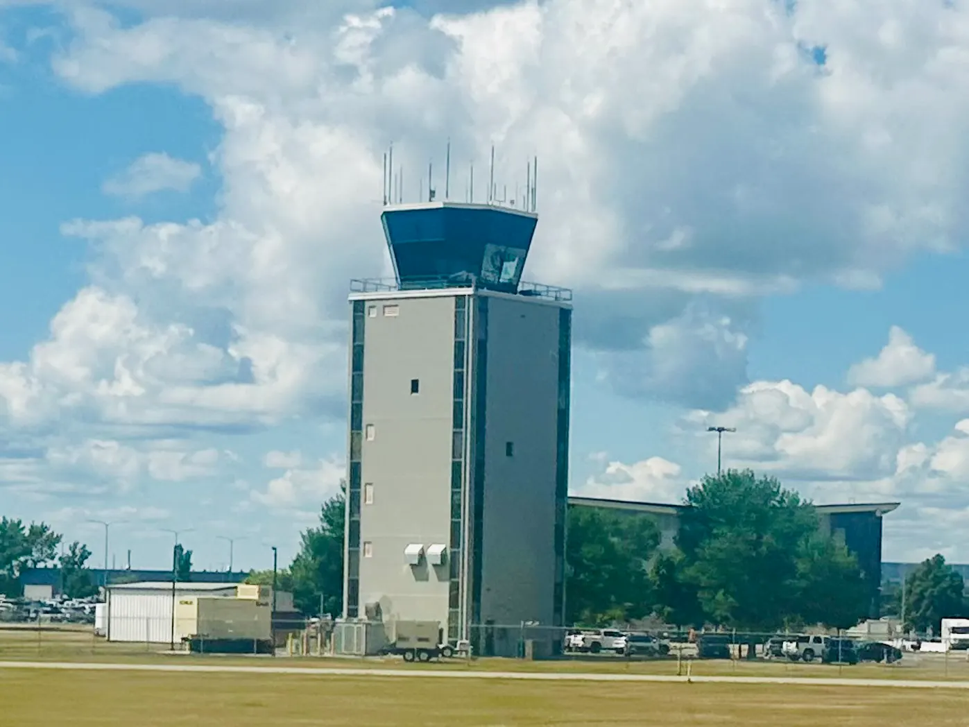 Civil air-traffic control tower at Hector International Airport in Fargo, photographed August 2026.