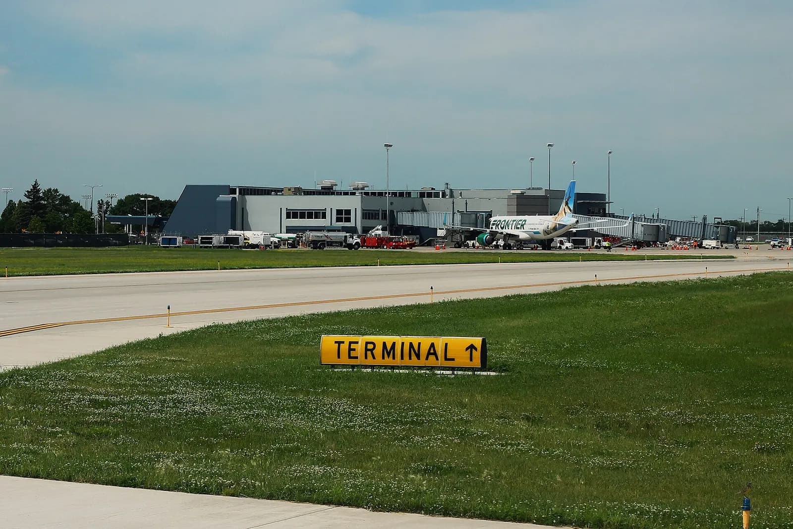 Landside passenger terminal at Hector International Airport in Fargo, photographed July 2018.