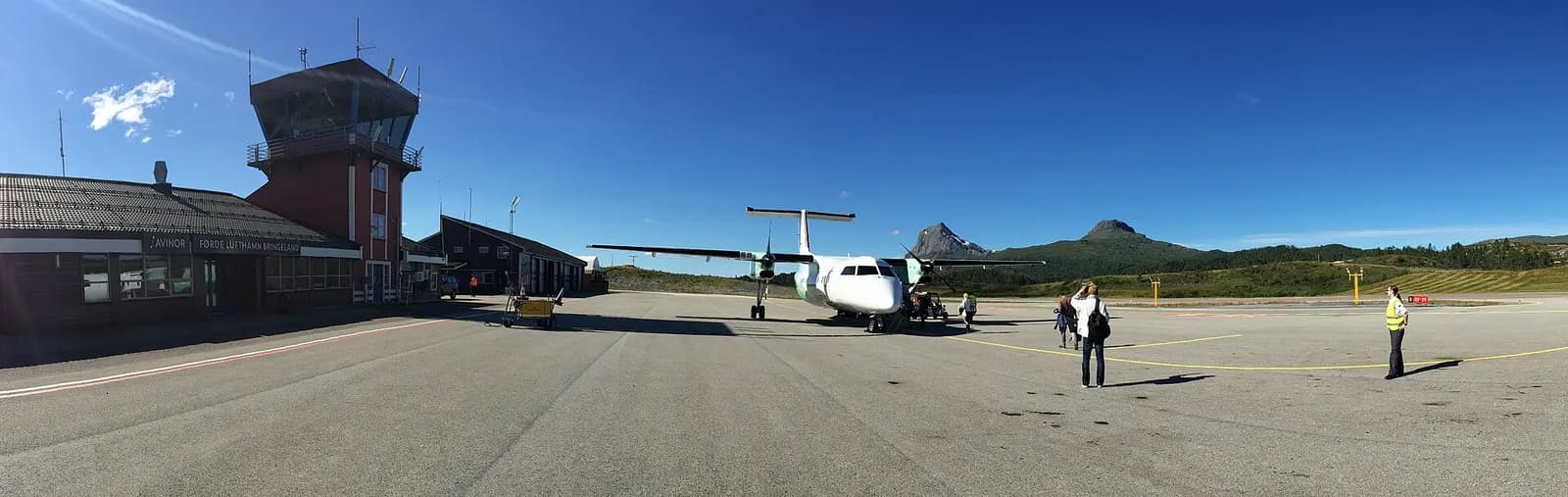Panorma (slightly distorted) of Førde Airport, Bringeland (Førde lufthamn, Bringeland) in Førde, Norway, September 3, 2015.