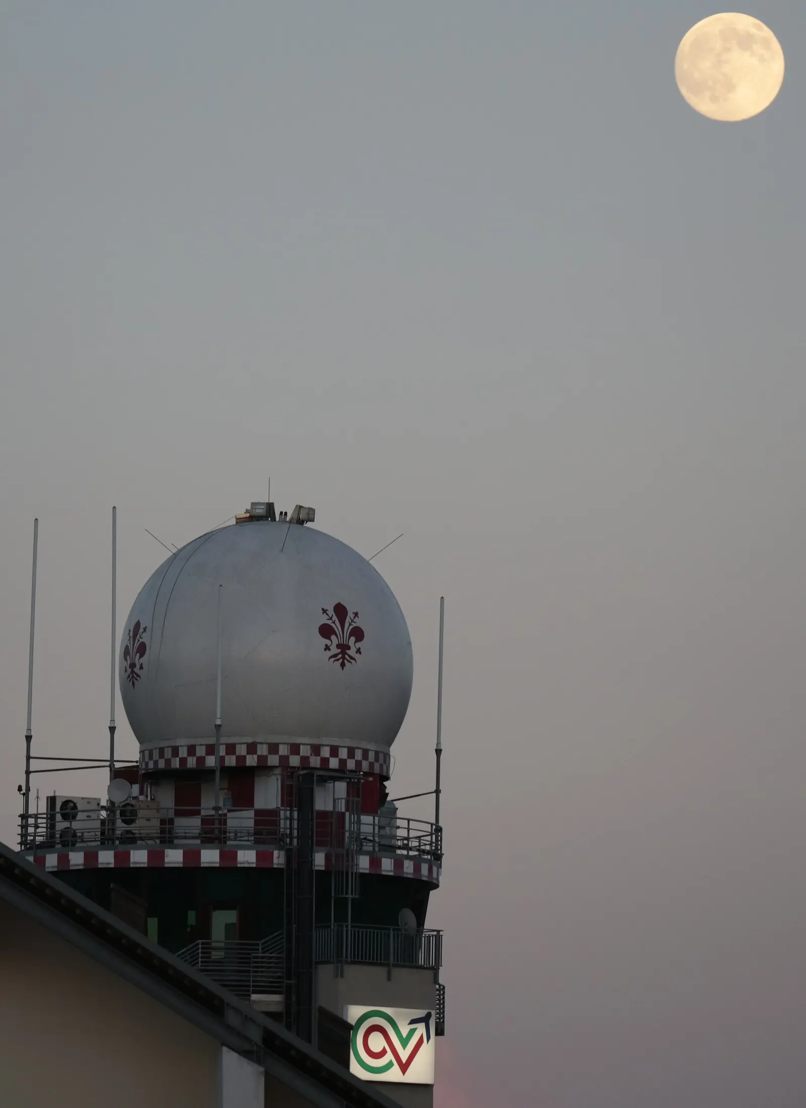 Florence Airport control tower at dusk