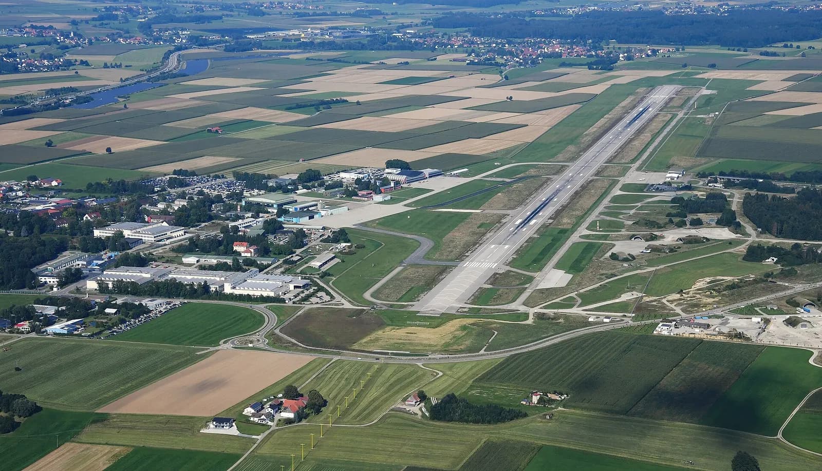 Aerial view of Memmingen Allgäu Airport runway and apron