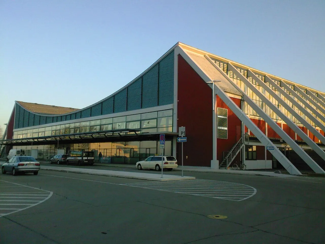 Allgäu Airport Memmingen passenger terminal exterior with glass façade