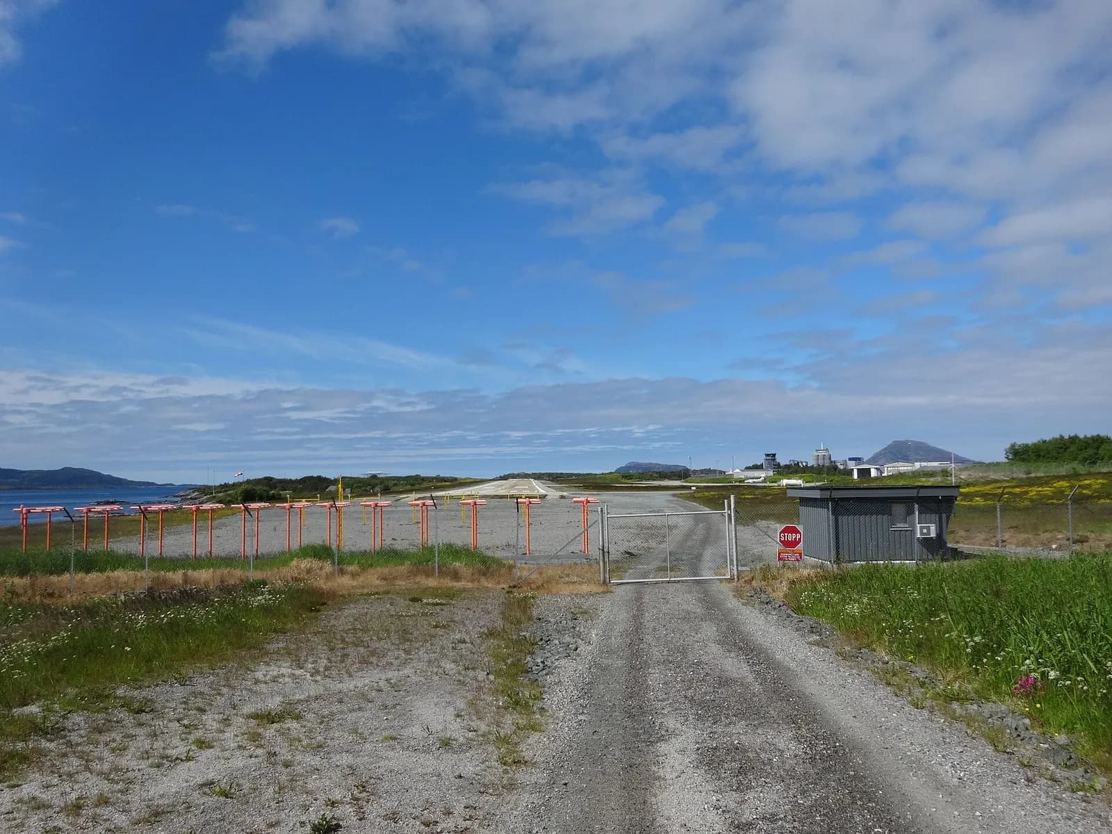 Florø Airport airfield and terminal area seen from outside the perimeter.