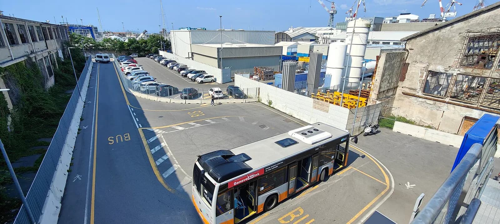 AMT Genova Airlink bus at the dedicated stop linking Genoa airport with Sestri Ponente Aeroporto station