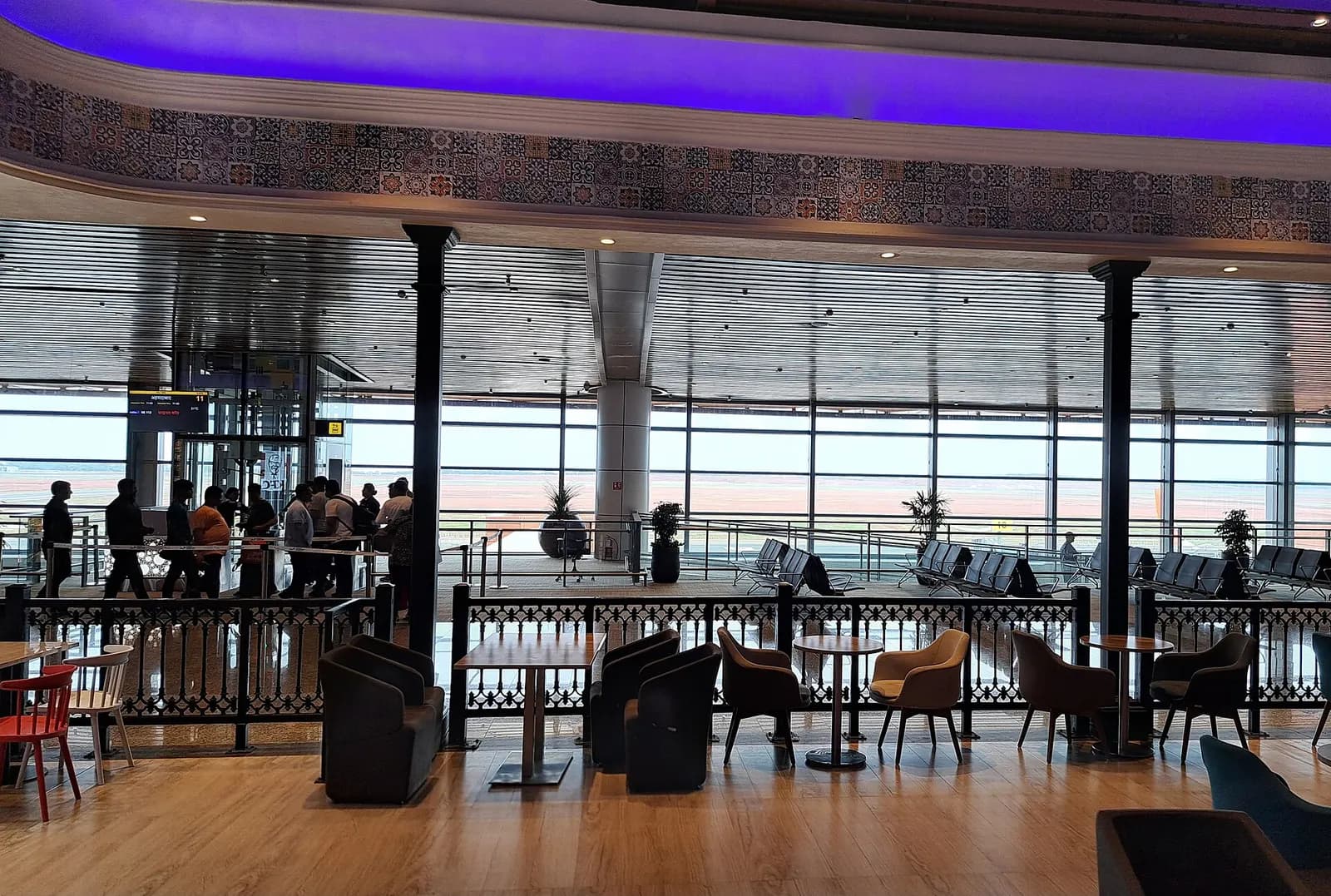 Manohar International Airport (GOX) domestic airside seating looking toward the apron