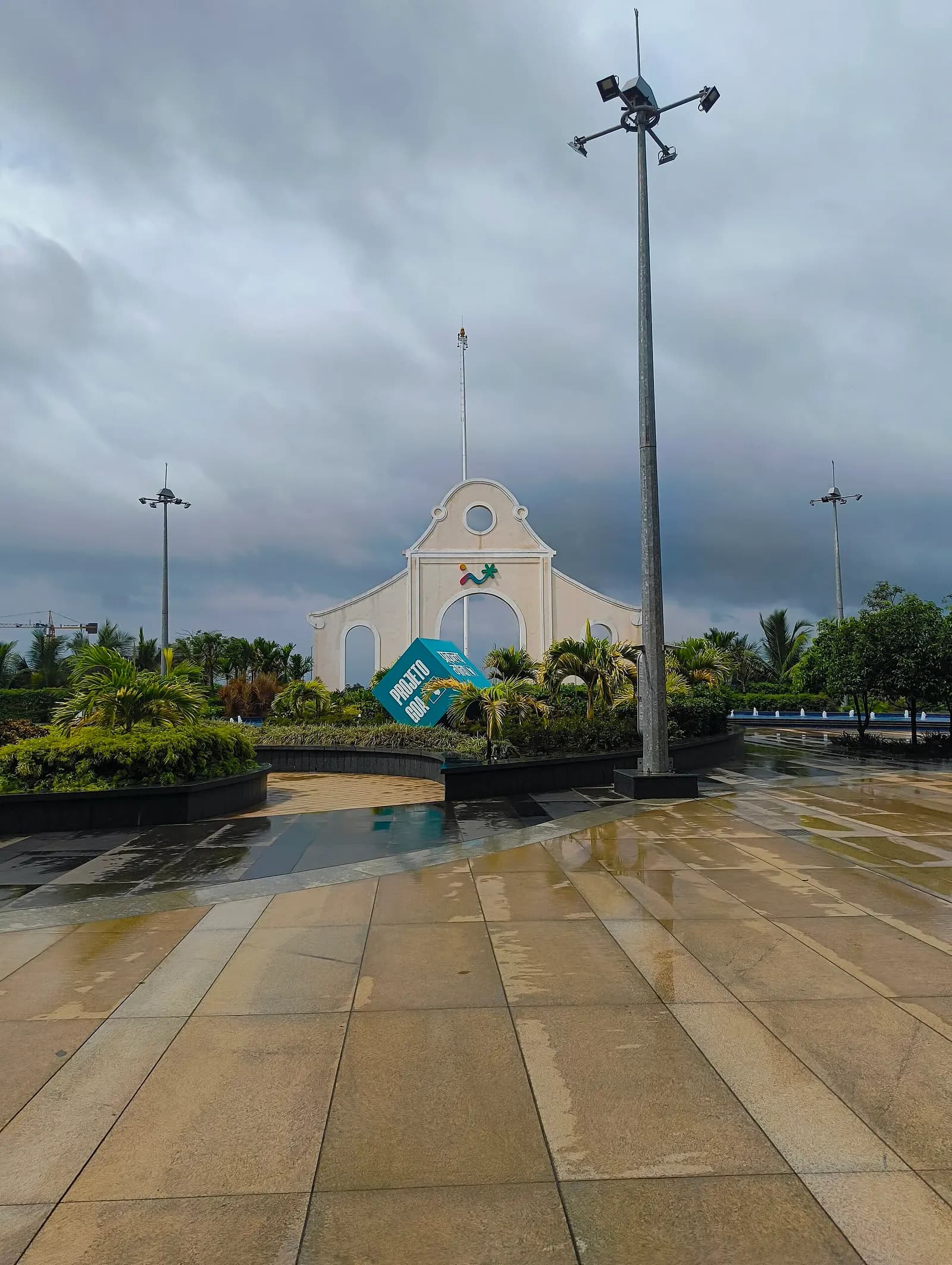 Landside Projeto Goa plaza and Goan-style arch at Manohar International Airport (GOX)