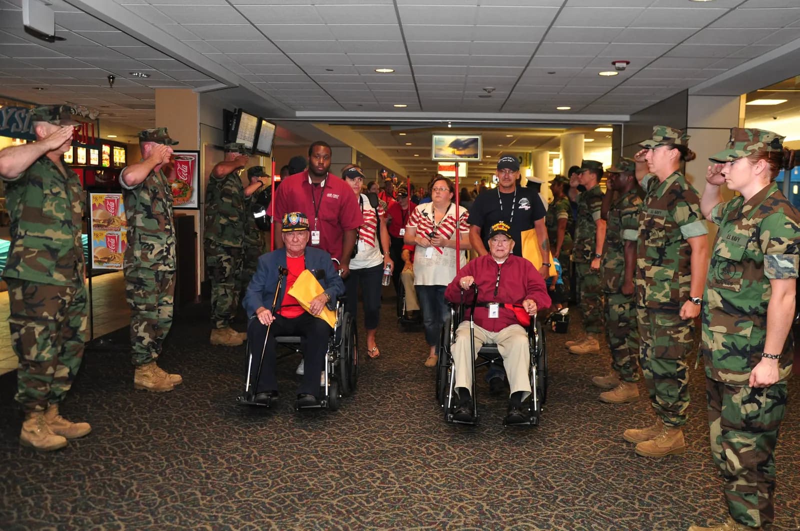 Honor-flight greeting in the Gulfport–Biloxi passenger hall, 11 May 2011