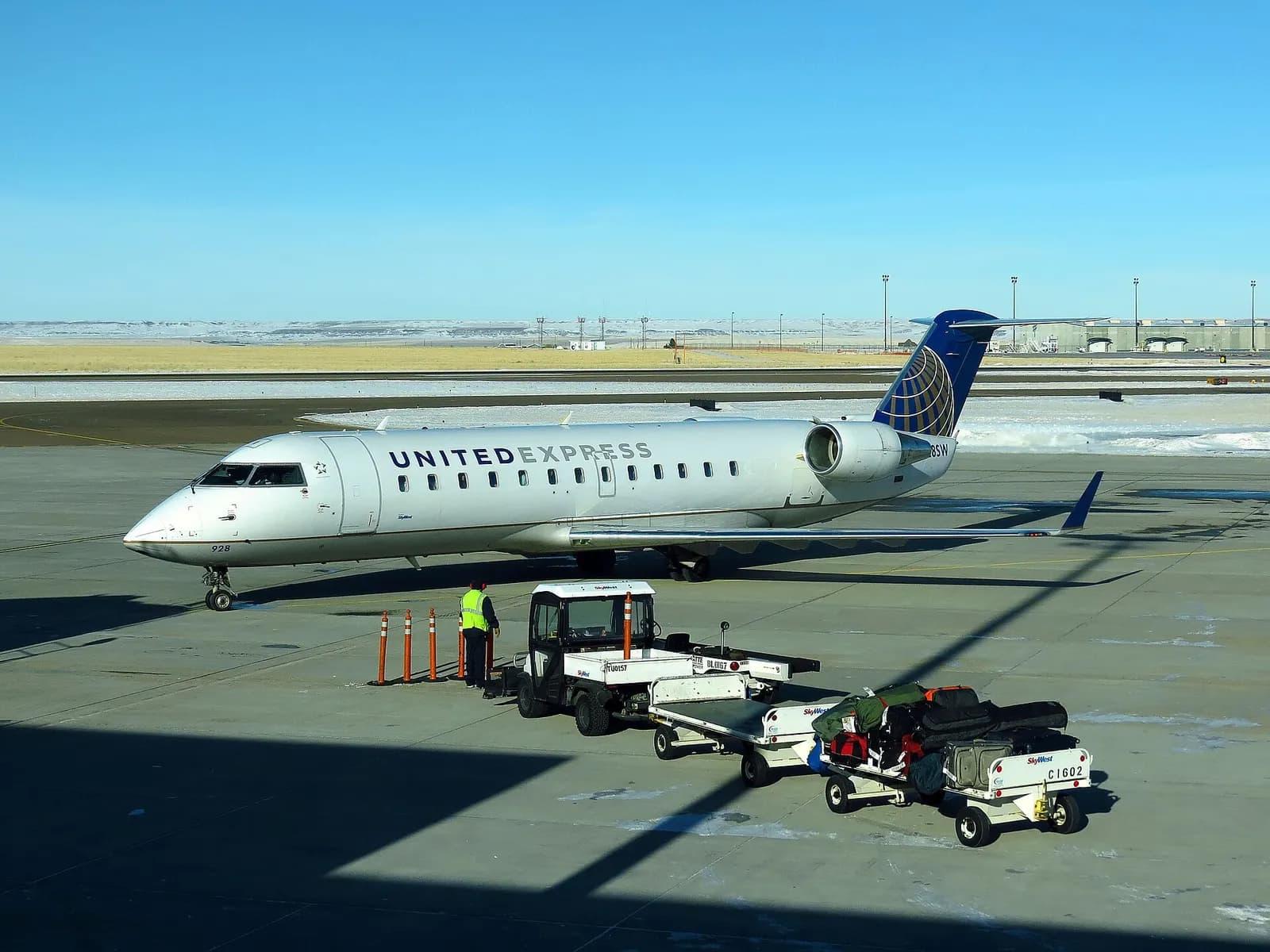 SkyWest Airlines CRJ-200 on the ramp at Great Falls International Airport.
