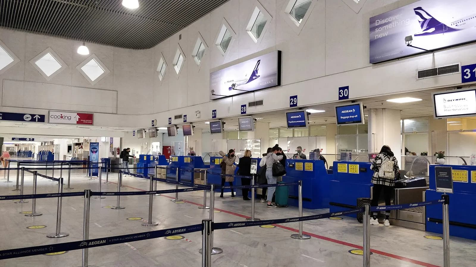 Check-in counters inside Heraklion Nikos Kazantzakis Airport terminal