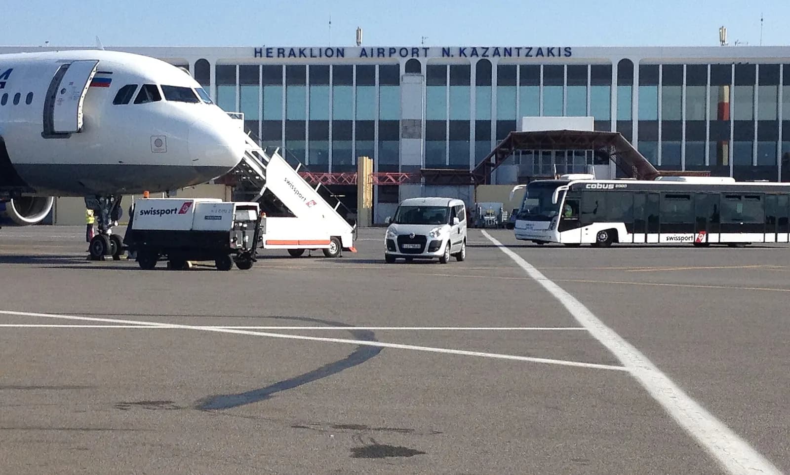 Heraklion Airport terminal and apron area in Crete