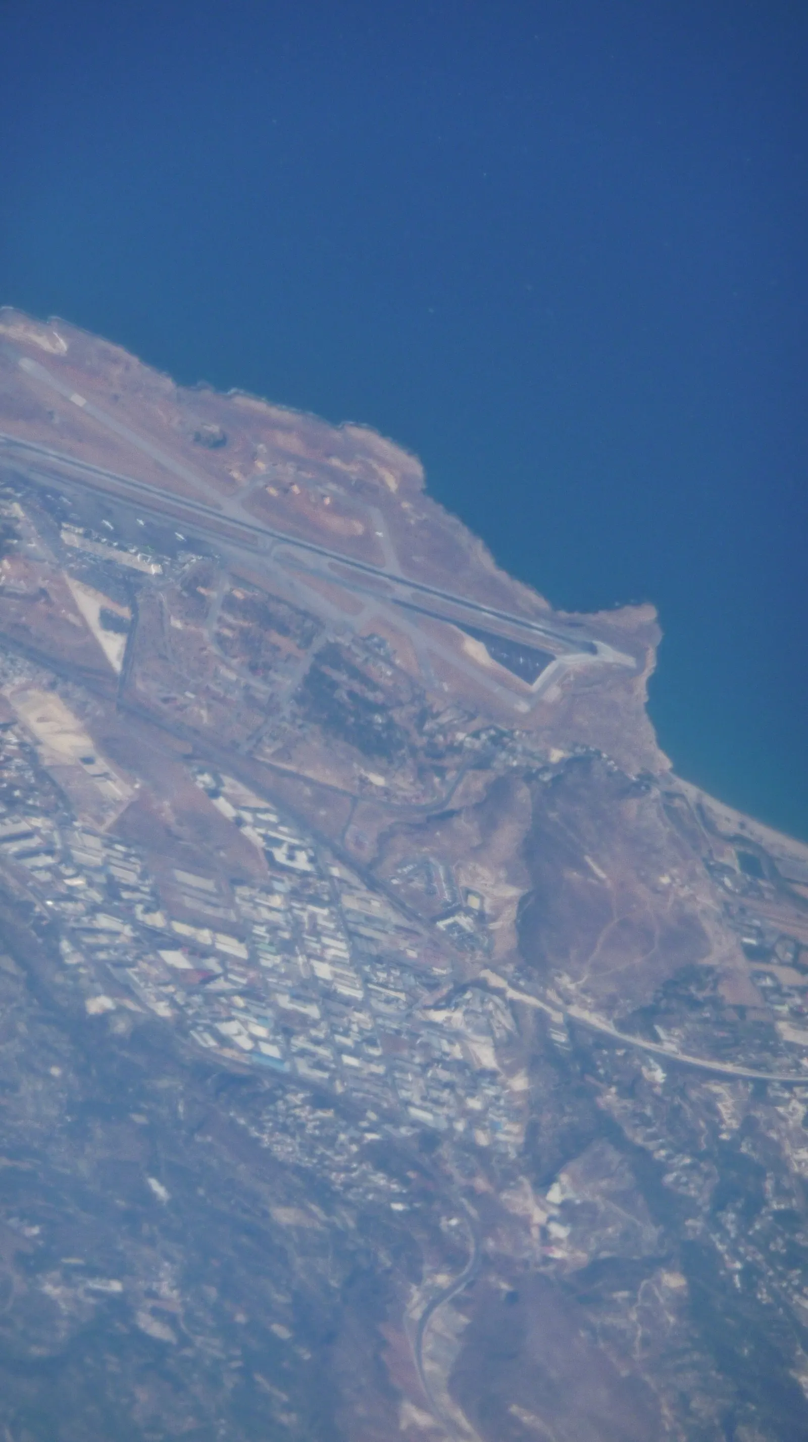 Aerial view of Nikos Kazantzakis International Airport beside the Cretan coast