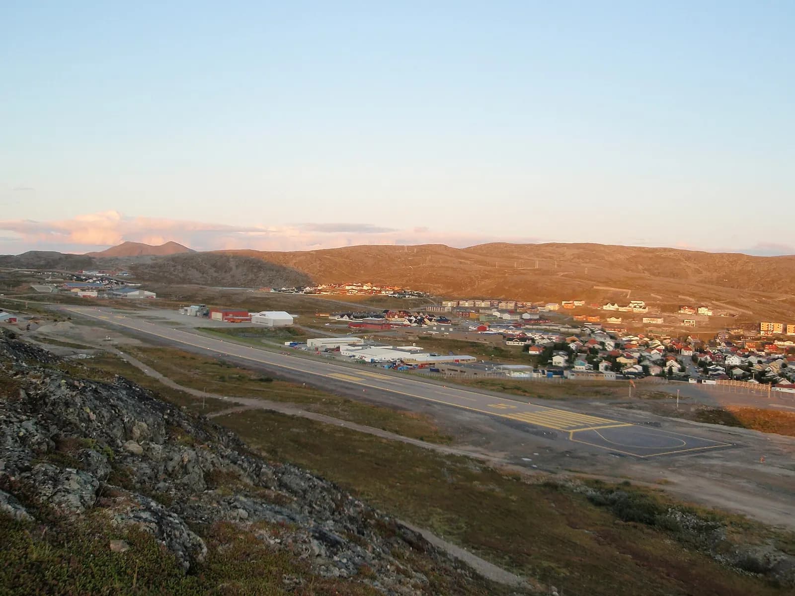 Hammerfest Airport runway and apron viewed from a nearby hill