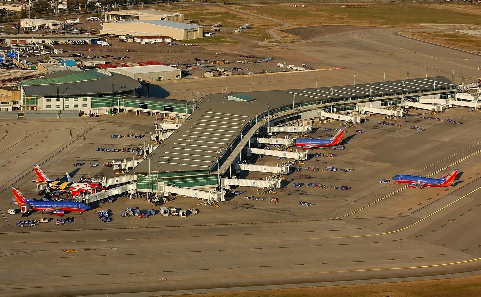 Aerial view of William P. Hobby Airport Terminal & Central Concourse