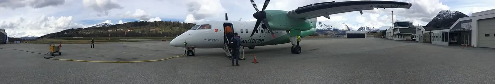 Widerøe Dash 8 on the apron at Ørsta–Volda Airport, Hovden, April 2015