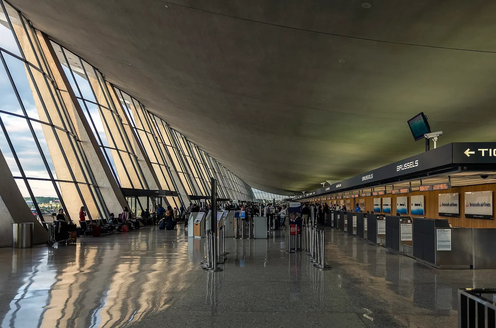 The interior of the main terminal at Washington Dulles International Airport, Virginia, USA
