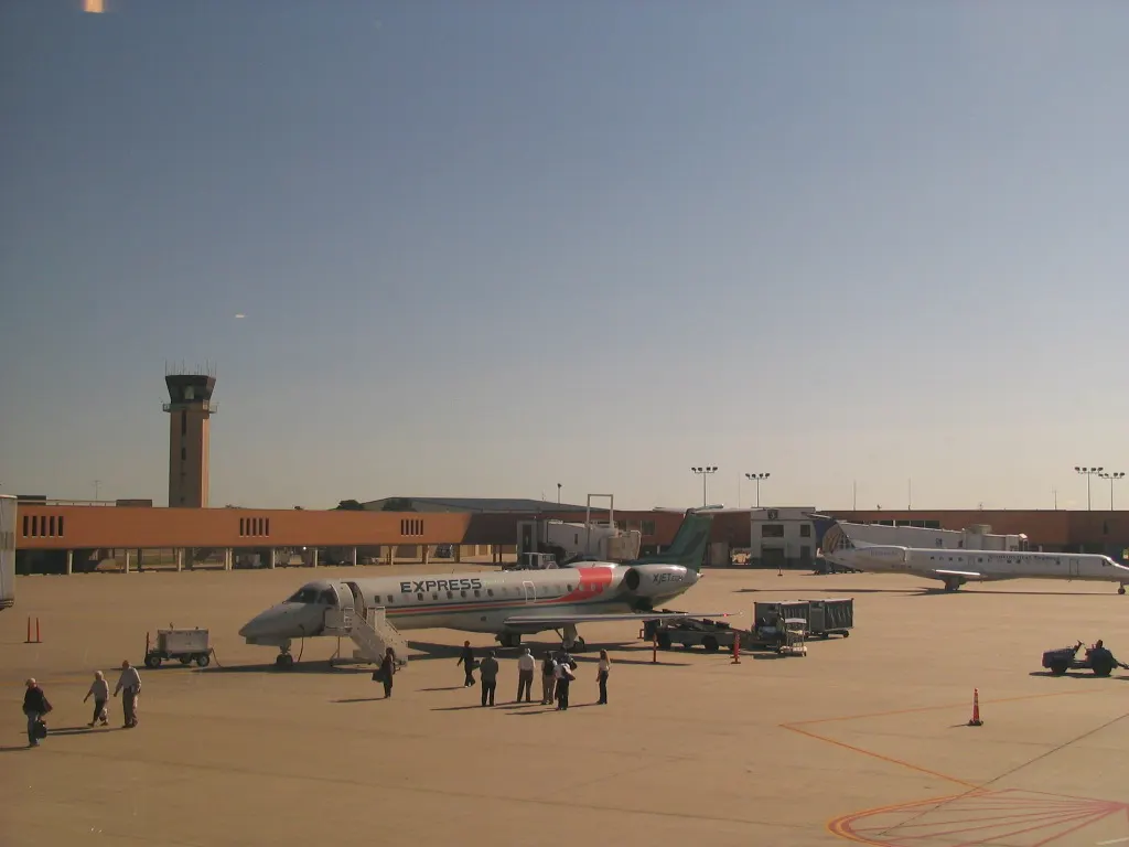 ExpressJet regional jet parked at the old Wichita Mid-Continent terminal.