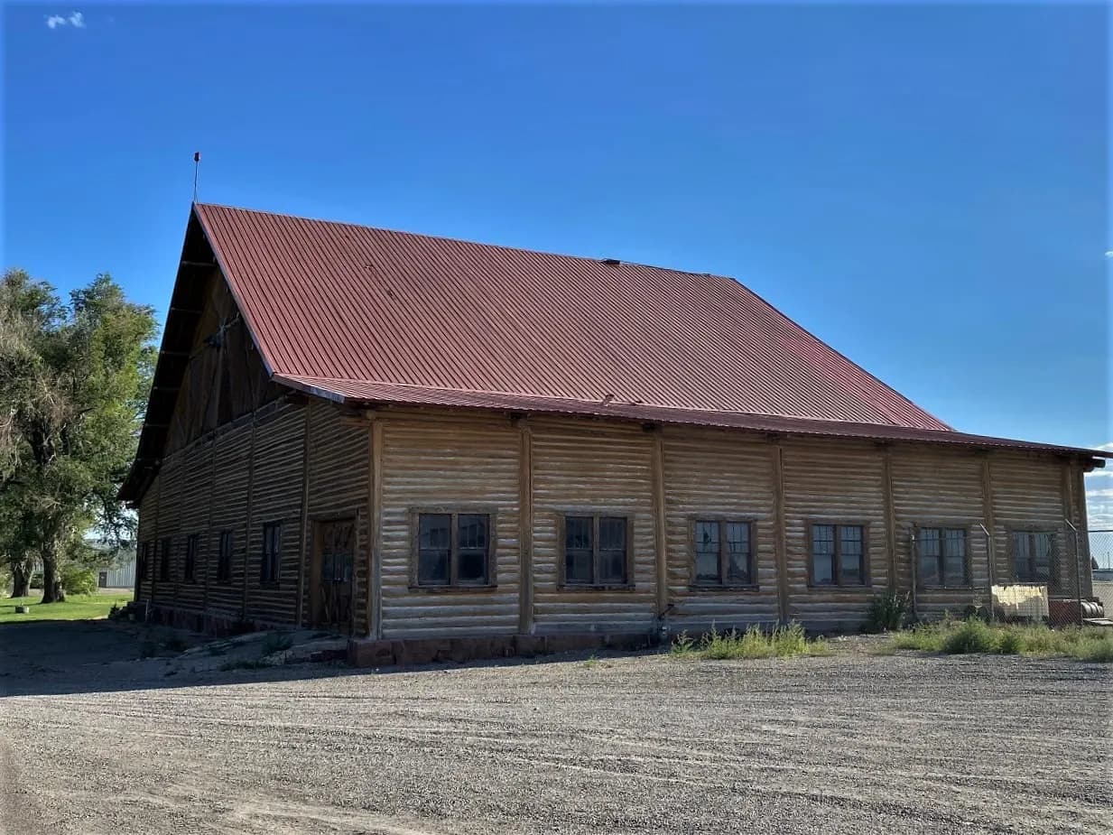 Second view of the Idaho Falls Airport Historic District hangars at the dead-end of the access road