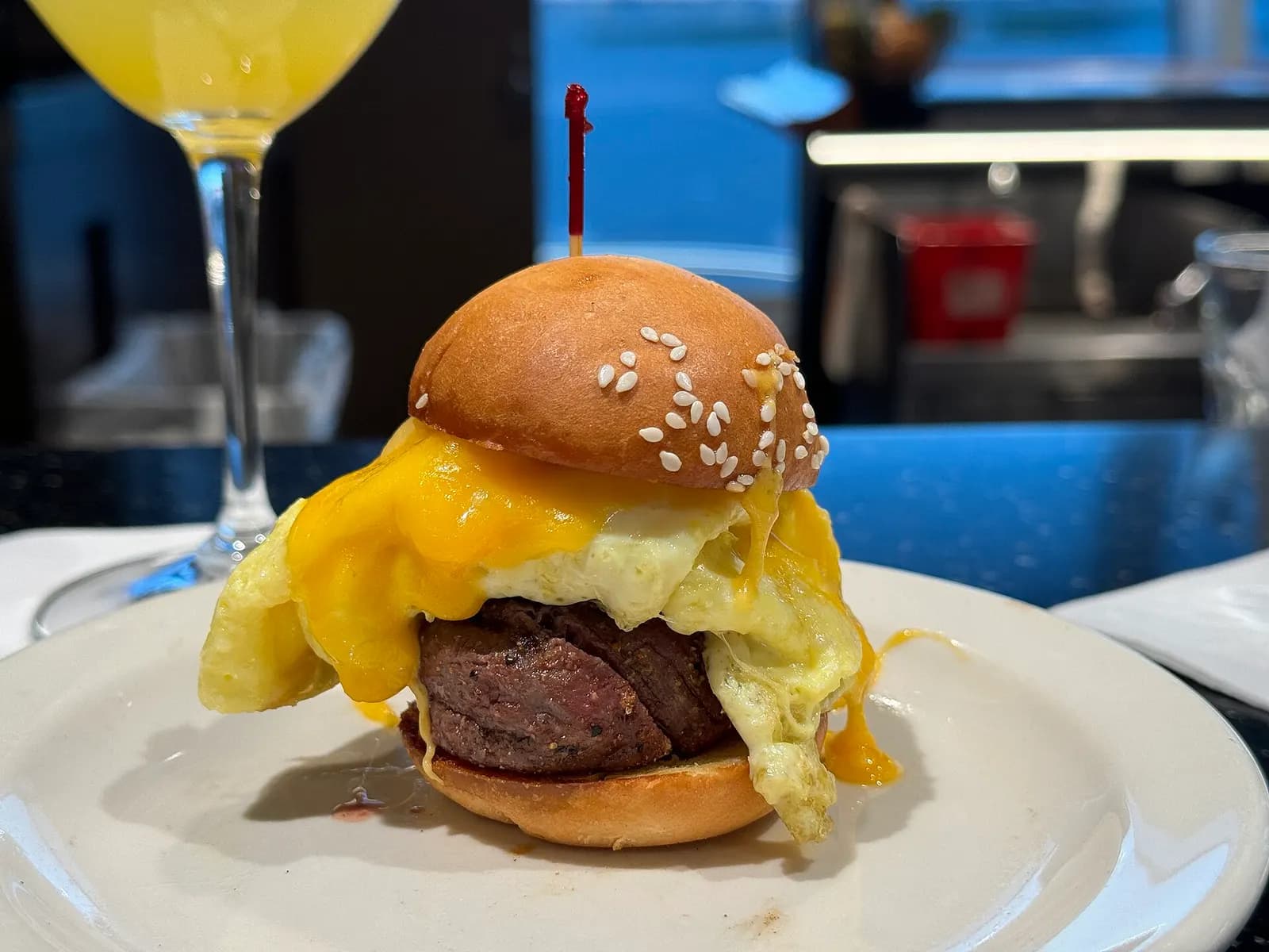 Filet mignon breakfast slider with scrambled egg and cheese at Harry & Izzy's at the Indianapolis International Airport