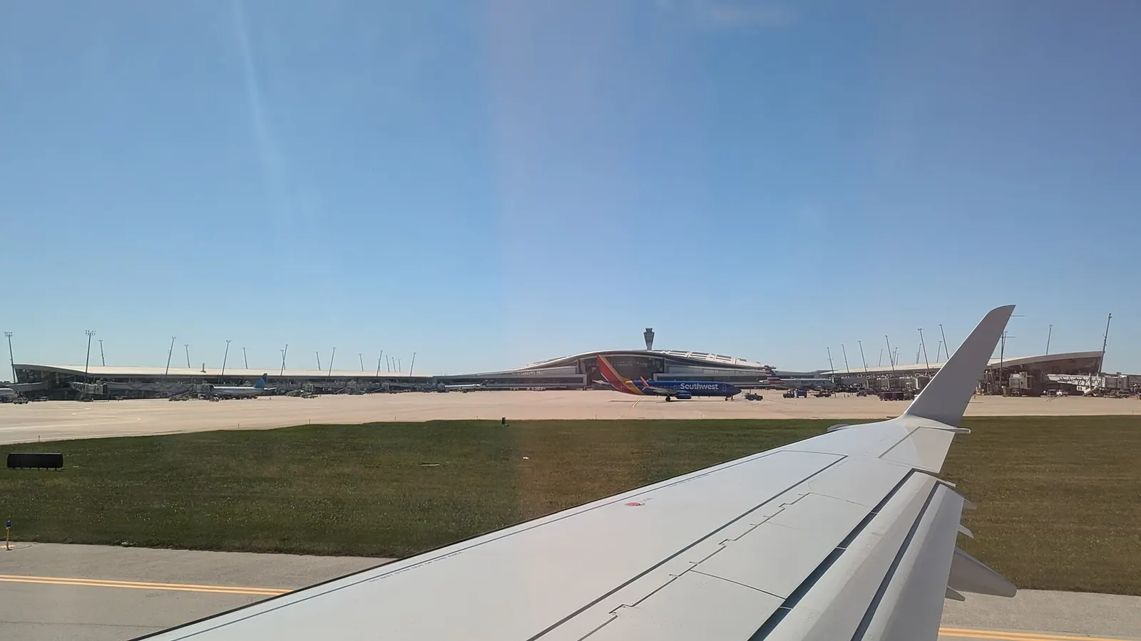 The Colonel H. Weir Cook Terminal as seen from an aircraft taxiing for takeoff at Indianapolis International Airport on a Monday afternoon.