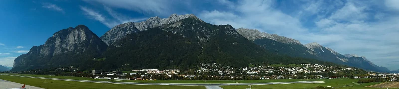 Panorama of Innsbruck Airport with the Nordkette range