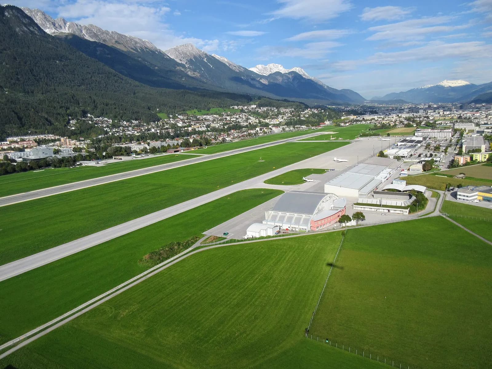 Innsbruck Airport from the air over the Inn valley