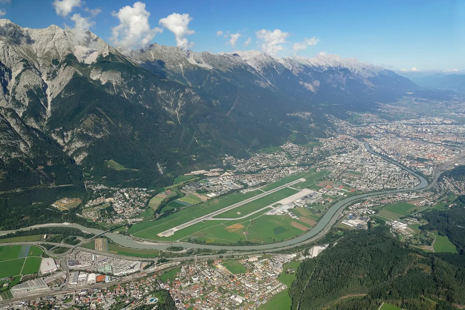 Aerial view of Innsbruck Airport from a gyrocopter, September 2018