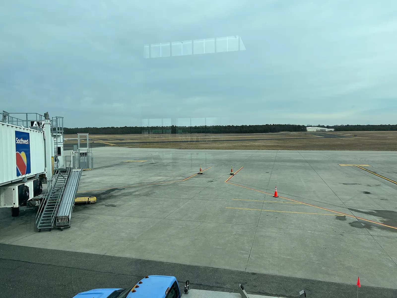 Gate A7 holdroom and jet bridge at Long Island MacArthur Airport on 20 February 2023.