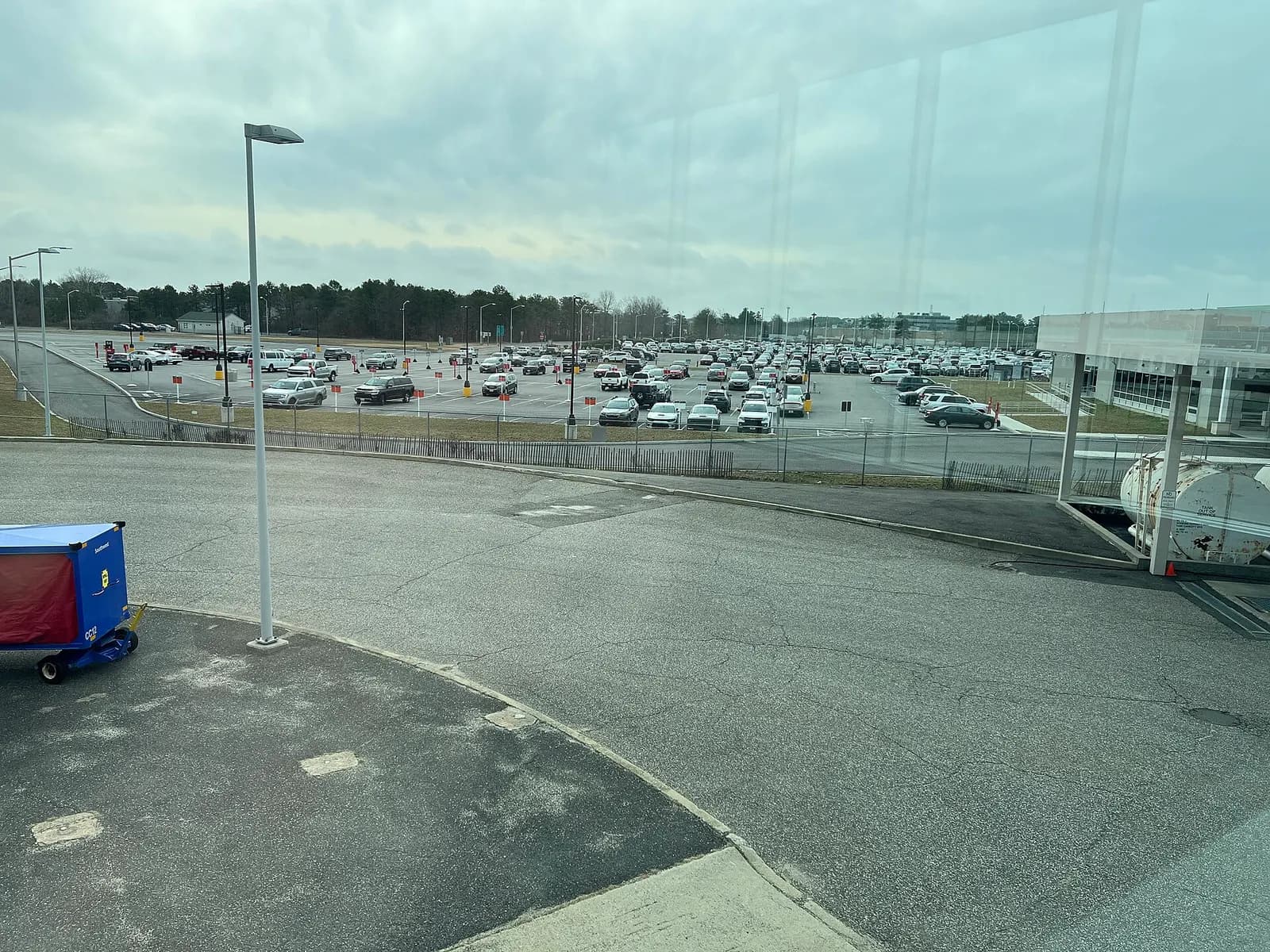 Ground Transportation Center at Long Island MacArthur Airport on 20 February 2023, seen from the passenger terminal.