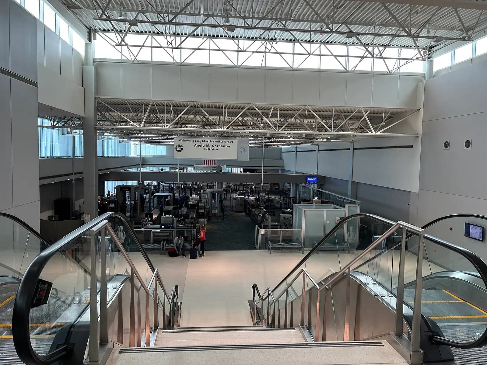 Airside side of the TSA checkpoint at Long Island MacArthur Airport on 20 February 2023, just after screening.