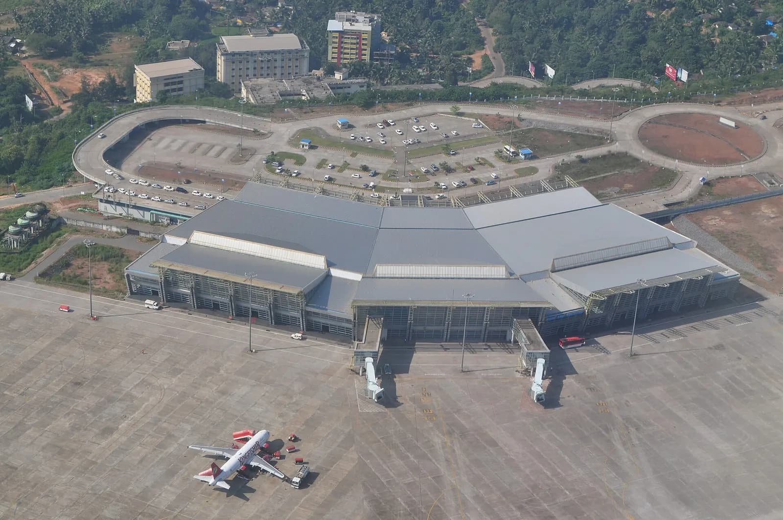Aerial view of the Mangalore Airport terminal.