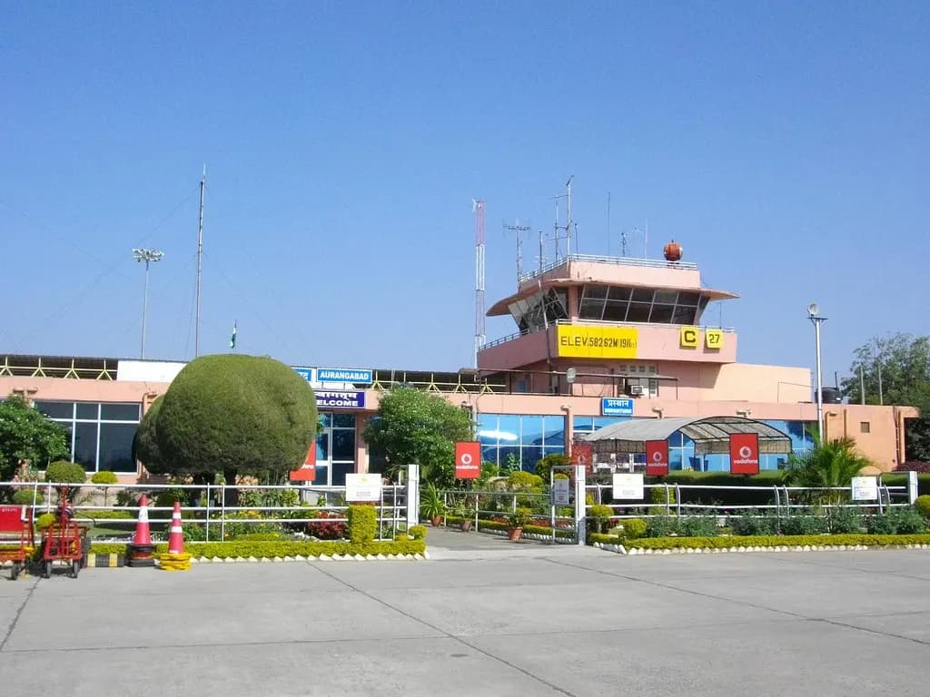 Aurangabad Airport older landside façade with elevation sign
